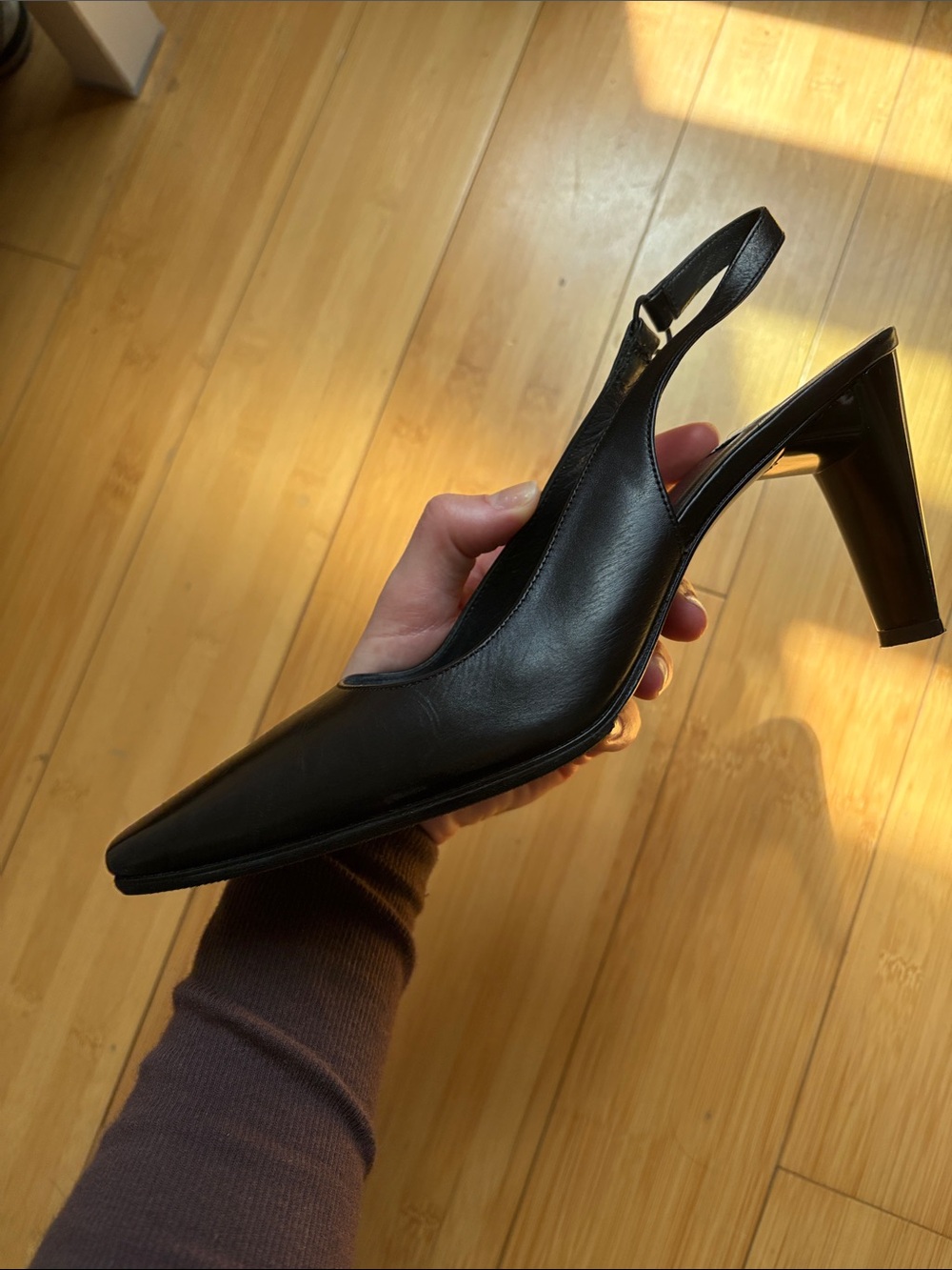 Stuart Weitzman Black Leather Square-Toe Slingbacks - Picture 2 of 7